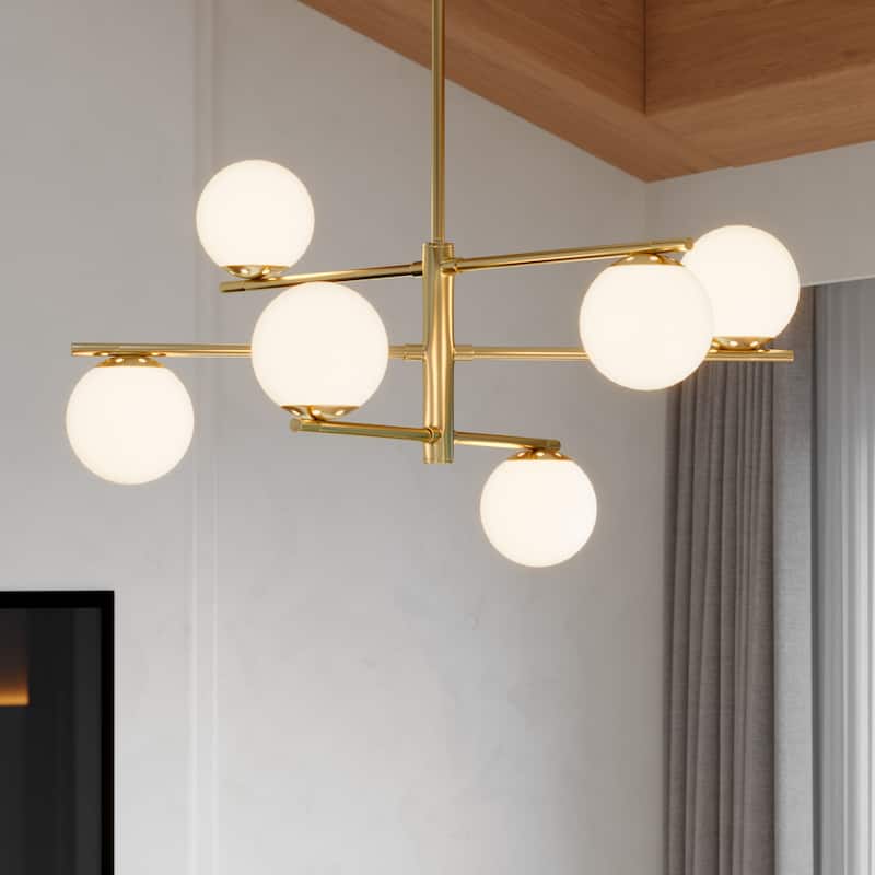 Modern 6-Light Dimmable Sputnik Bubble Chandelier for Dining Room - Gold