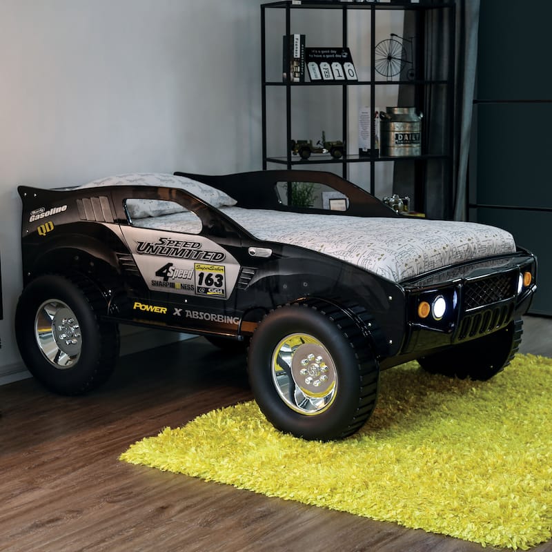 Toto Modern Black Twin Off-road Car Kid Bed with Wheels by Furniture of America