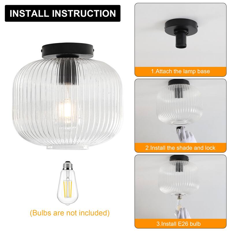 1-Light Mid-Century Modern Ribbed Glass Flush Mount Light