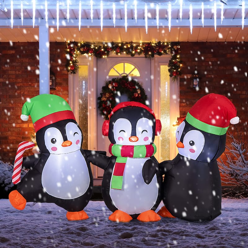 Gymax Christmas Inflatable Penguins Family Pre-Lit Festive Inflatable - See Details - Multi