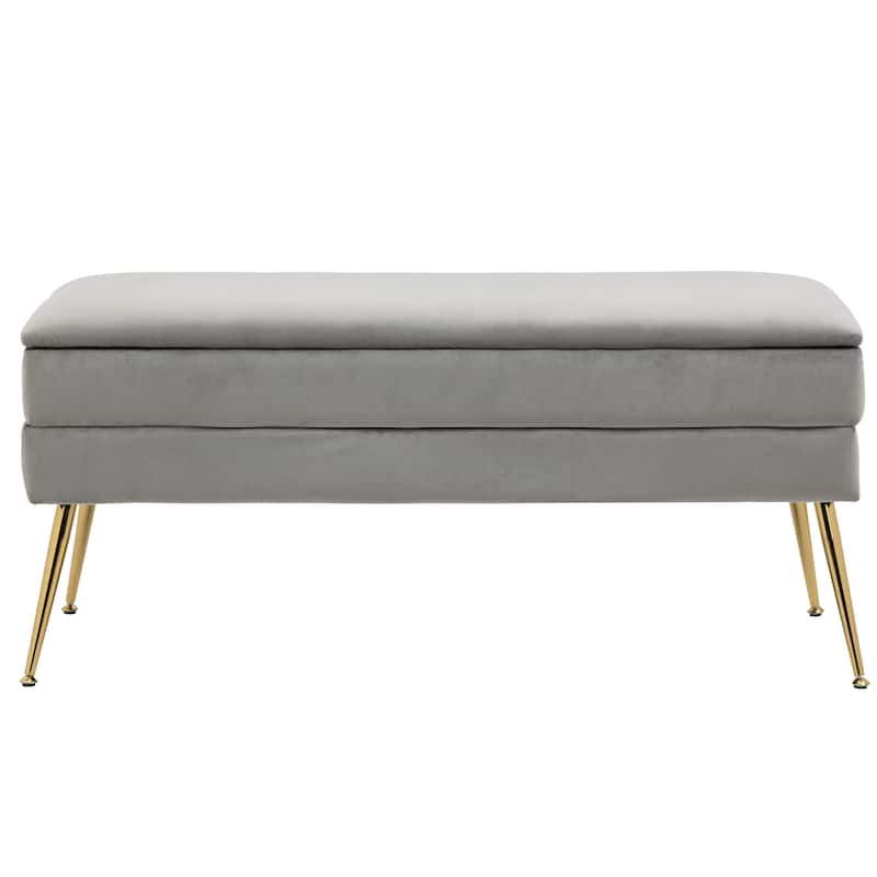 Modern Velvet Storage Ottoman Bench with Metal Legs