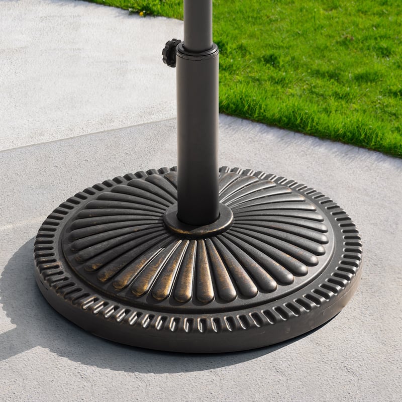 Outdoor 33 lb. Round Patio Umbrella Base, Polyethylene and Concrete - Black with gold-painted edge