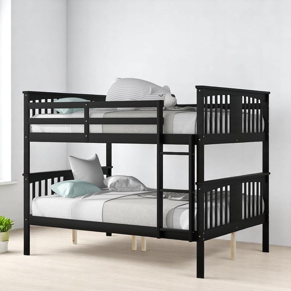 Full Over Full Bunk Bed with Convertible Design, Wooden Frame with Guardrails, No Box Spring Required,Guest Room Furniture