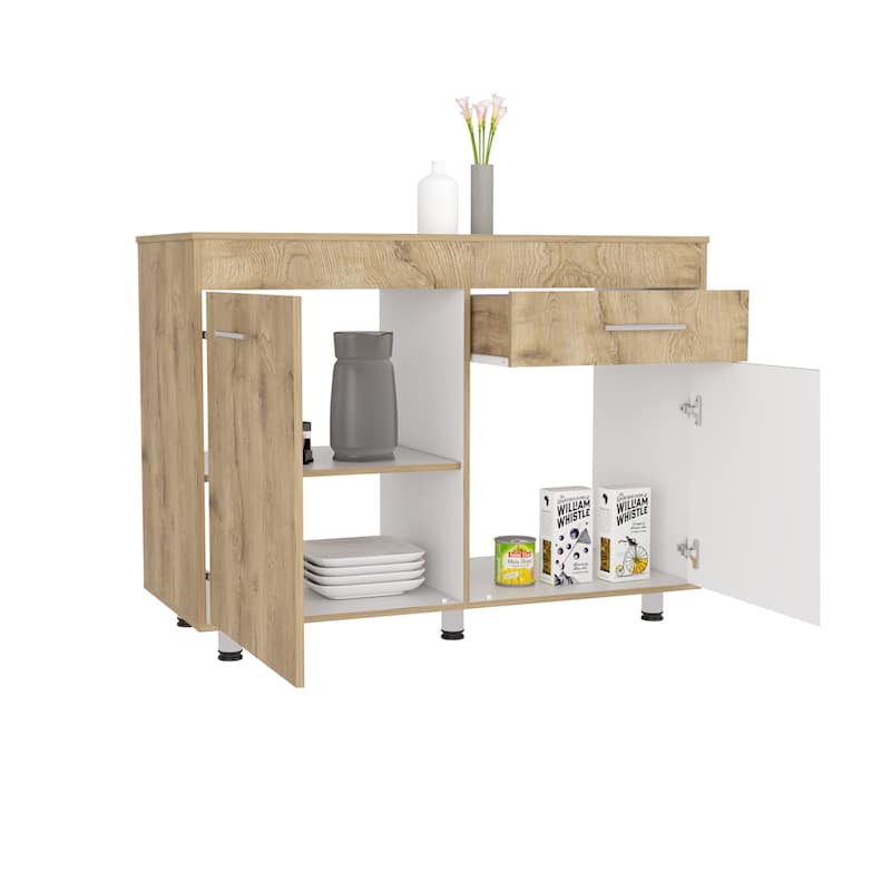 Utility Sink Cabinet for Kitchen, Dining Room,Living Room, White / Aged Oak