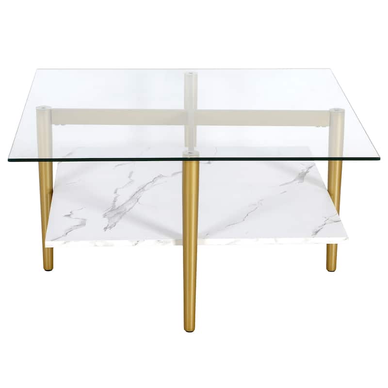 Otto 32" Wide Square Coffee Table with Faux Marble Shelf
