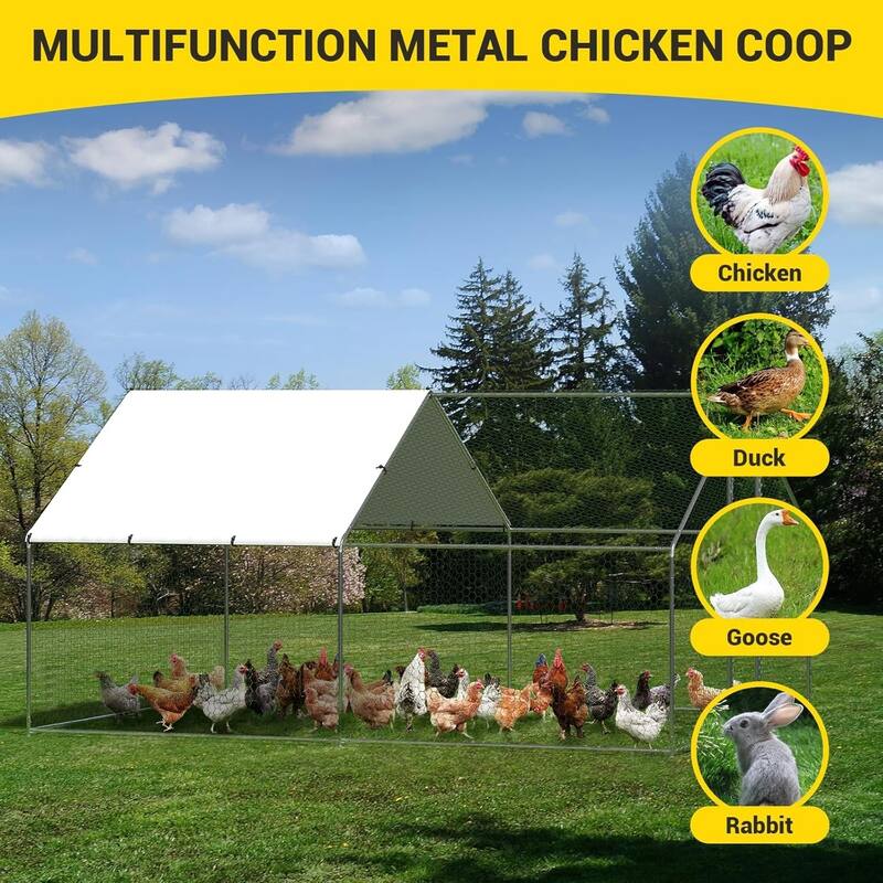 Metal Chicken Coop with Cover Large Walk-in Chicken Runs without ribs