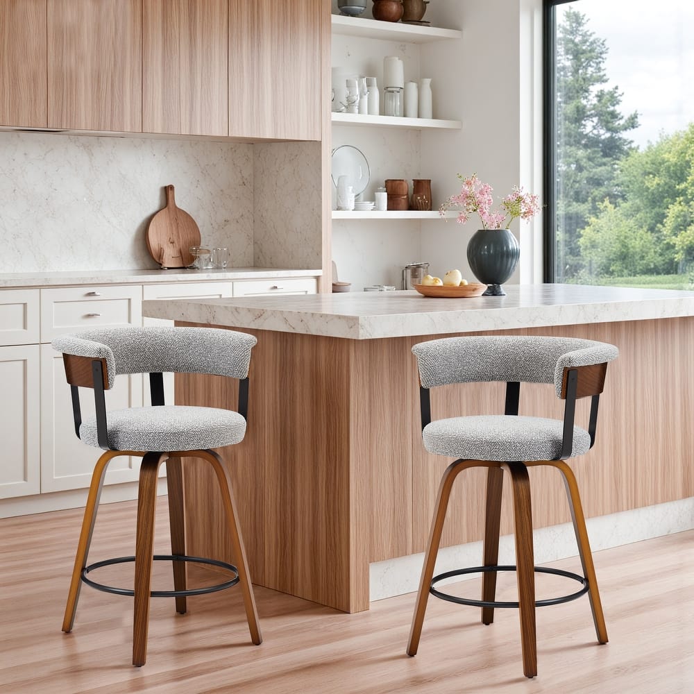 Swivel Counter Height Stool Bar Chair with Wood Frame (set of 2)