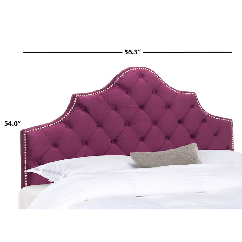 SAFAVIEH Rayna Grey Upholstered Tufted Headboard - Silver Nailhead (Full)