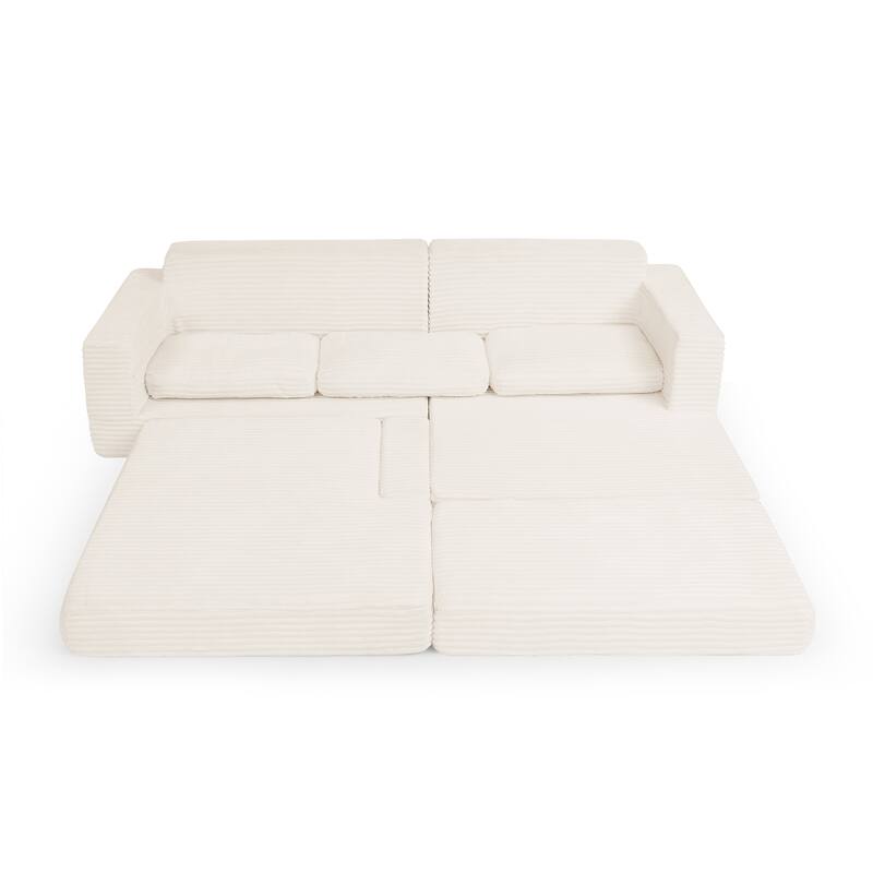 112.6" L-Shaped Modular Sectional Right sofa seat with Queen Sleeper Function, Corduroy Upholstery and No Assembly Required
