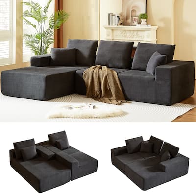 Modular L-Shaped Sectional Sofa with Chaise, Modern Cloud Couch with Deep Seats, Corduroy Couch for Living Room, Bedroom, Office