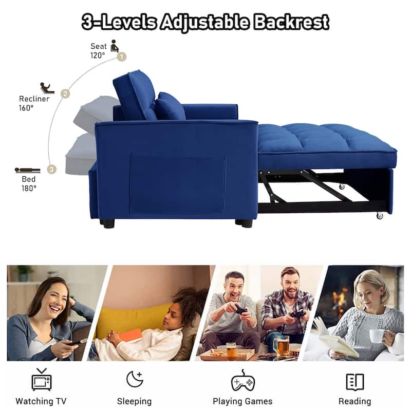 Aukfa Velvet Convertible Sleeper Sofa Loveseat with Side Pocket