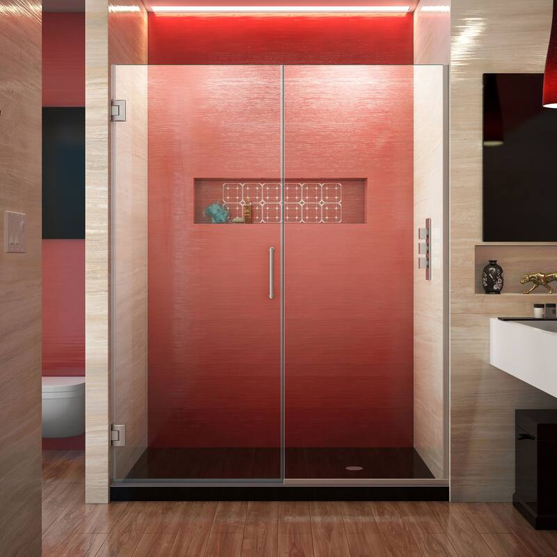 DreamLine Unidoor Plus 53-53 1/2 in. W x 72 in. H Frameless Hinged Shower Door - 53" - 53.5" W - 53" - 53.5" W - Brushed Nickel Finish