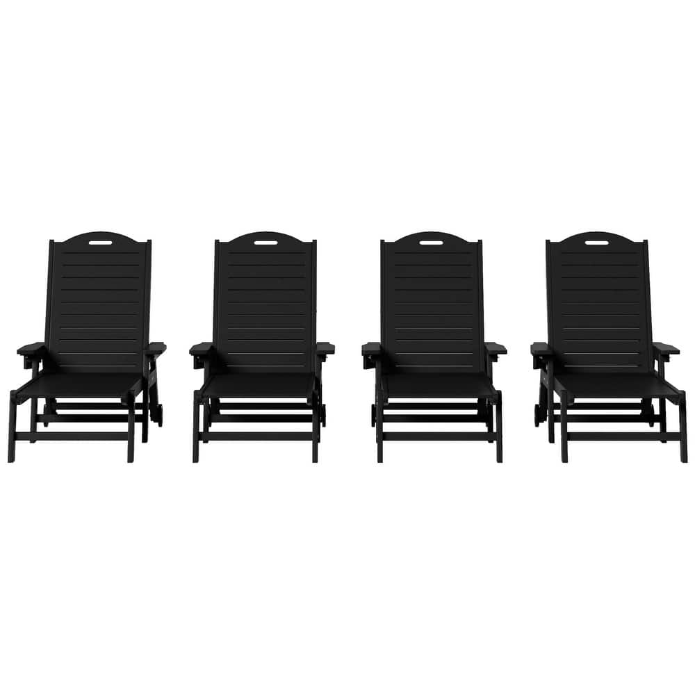 Brighton Outdoor Poly Reclining Chaise Lounge with Wheels & Cup Holder (Set of 4)