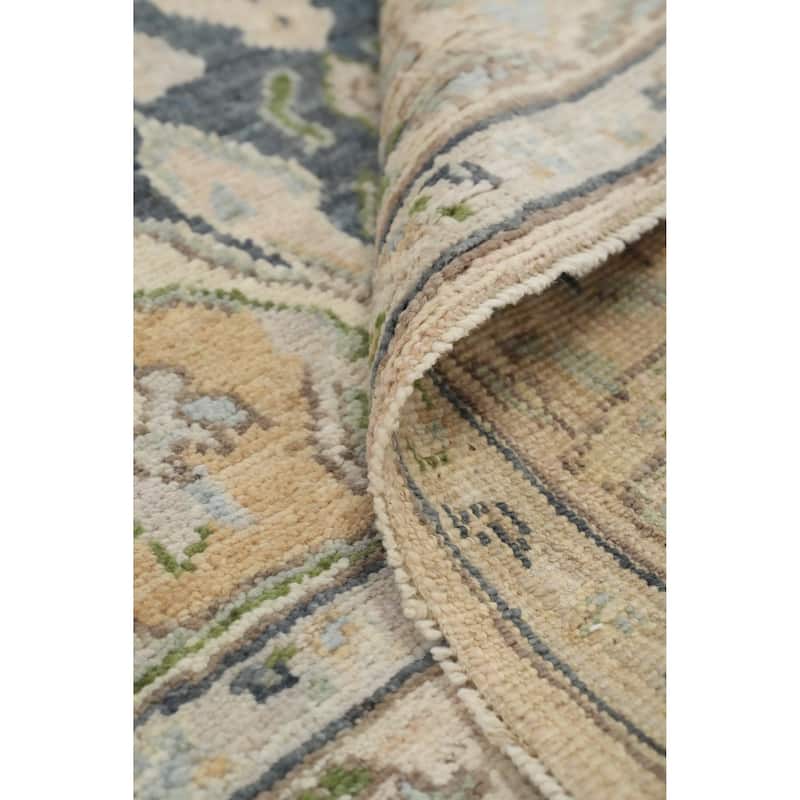 Hand Knotted Oriental 100% Wool Carpet Transitional Geometric Greys & Charcoal Oushak Area Rug - 6' 6'' X 5' 3''