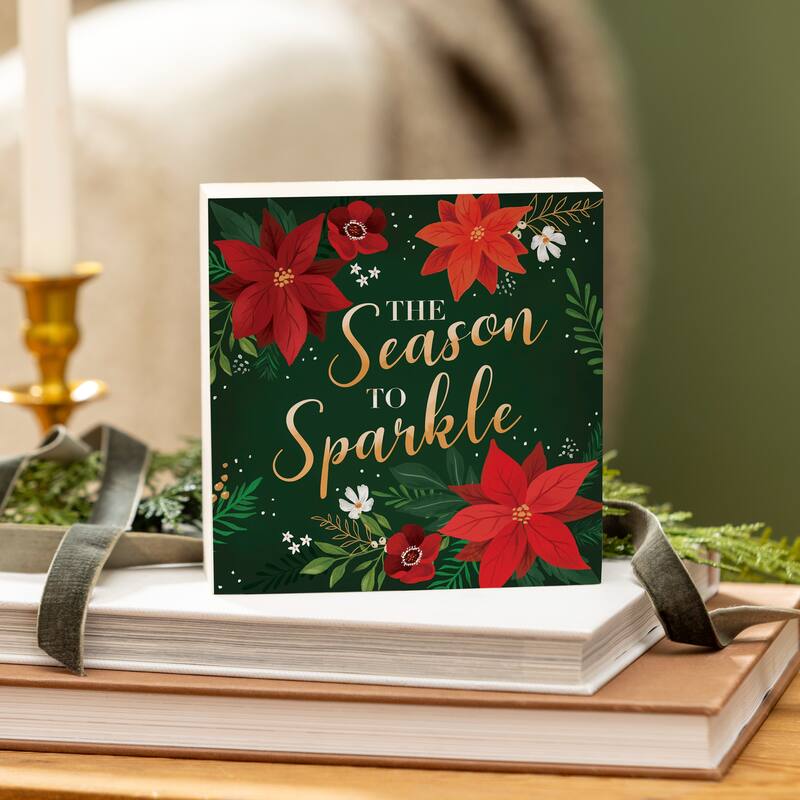 Holiday Sign Wood Block - "The Season To Sparkle" - 6" x 6" - Multicolor