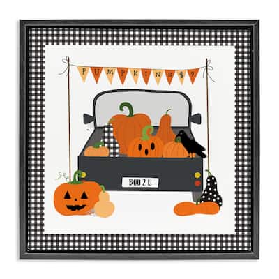 Stupell Pumpkin Truck with Gingham Border Framed Floater Canvas Wall Art Design By Sazerelli Designs