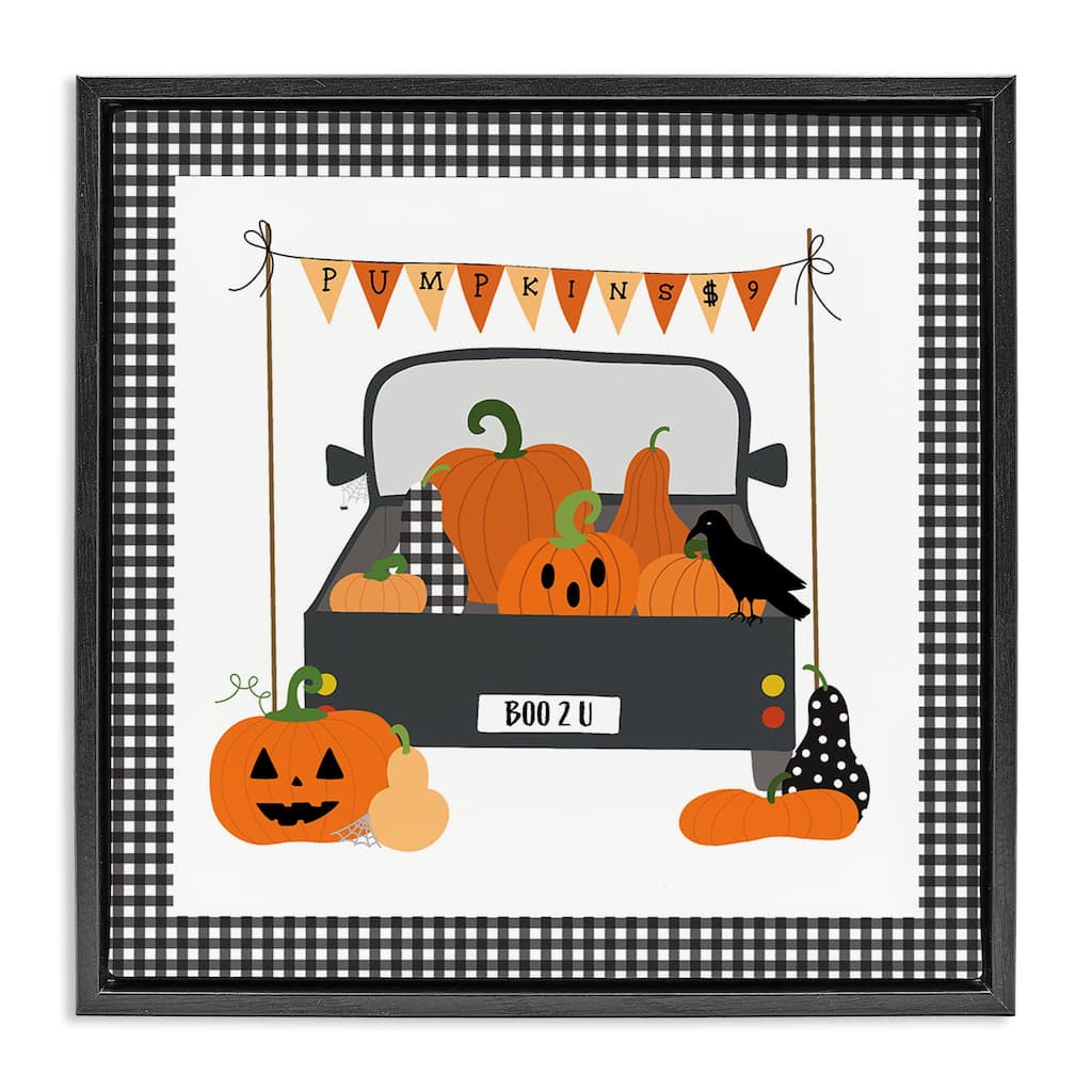 Stupell Pumpkin Truck with Gingham Border Framed Floater Canvas Wall Art Design By Sazerelli Designs