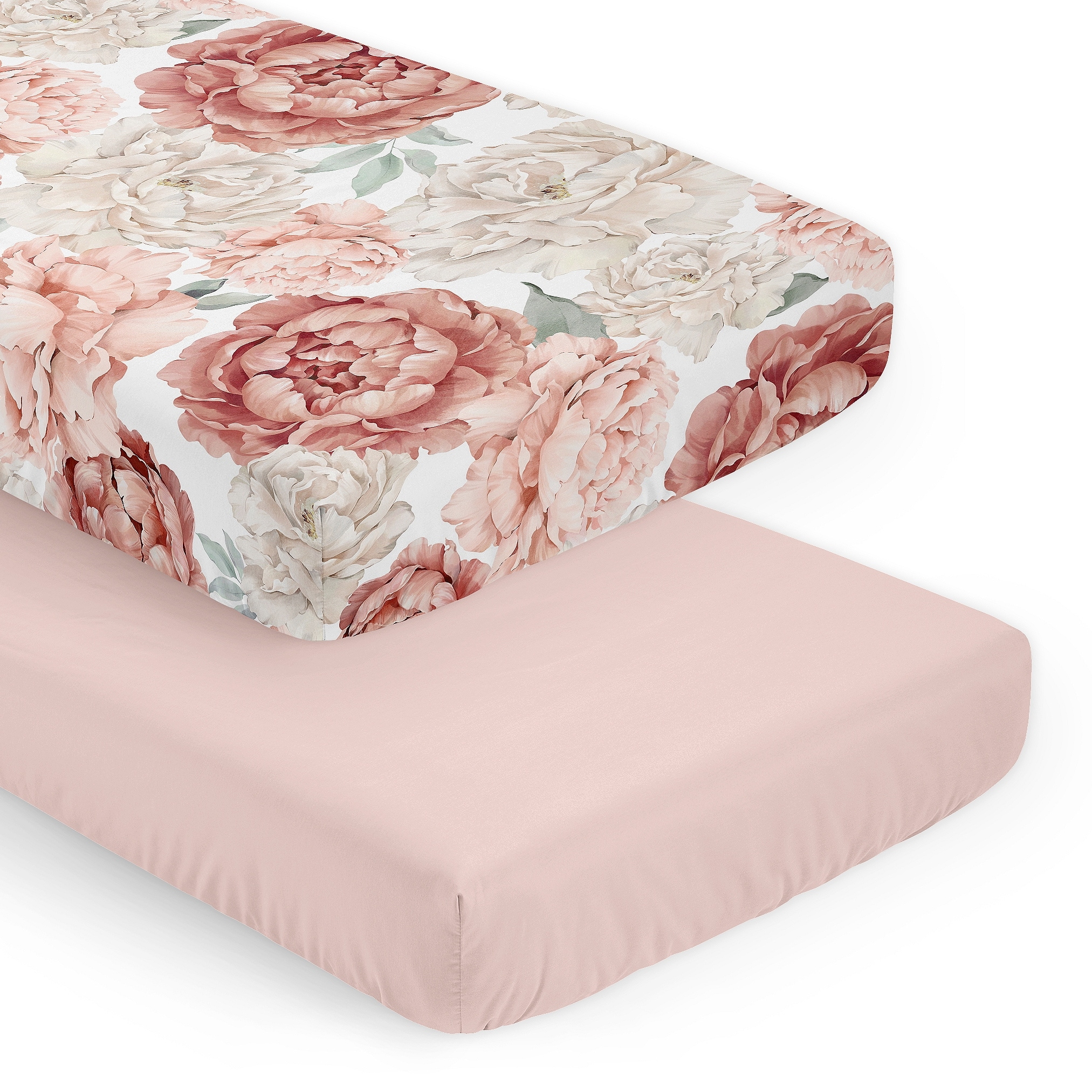 Sweet Jojo Designs Boho Shabby Chic Floral Girl 2 Pack Fitted Crib Sheets Solid Pink Ivory Bohemian Vintage Watercolor Nature