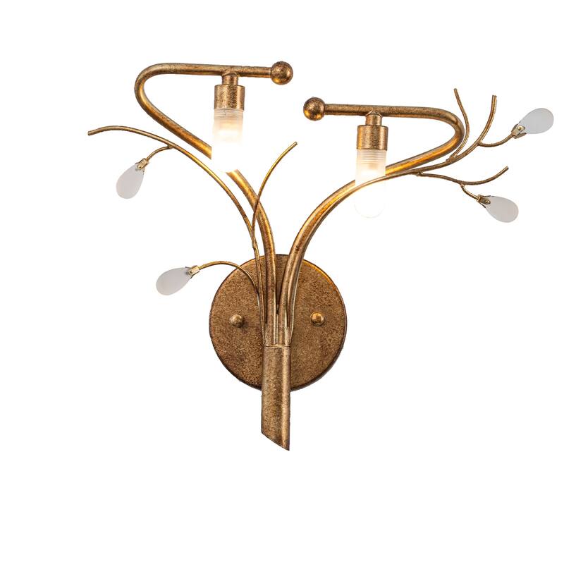 2-Light Wall Sconce with Floral Branch Design and White Glass Shades