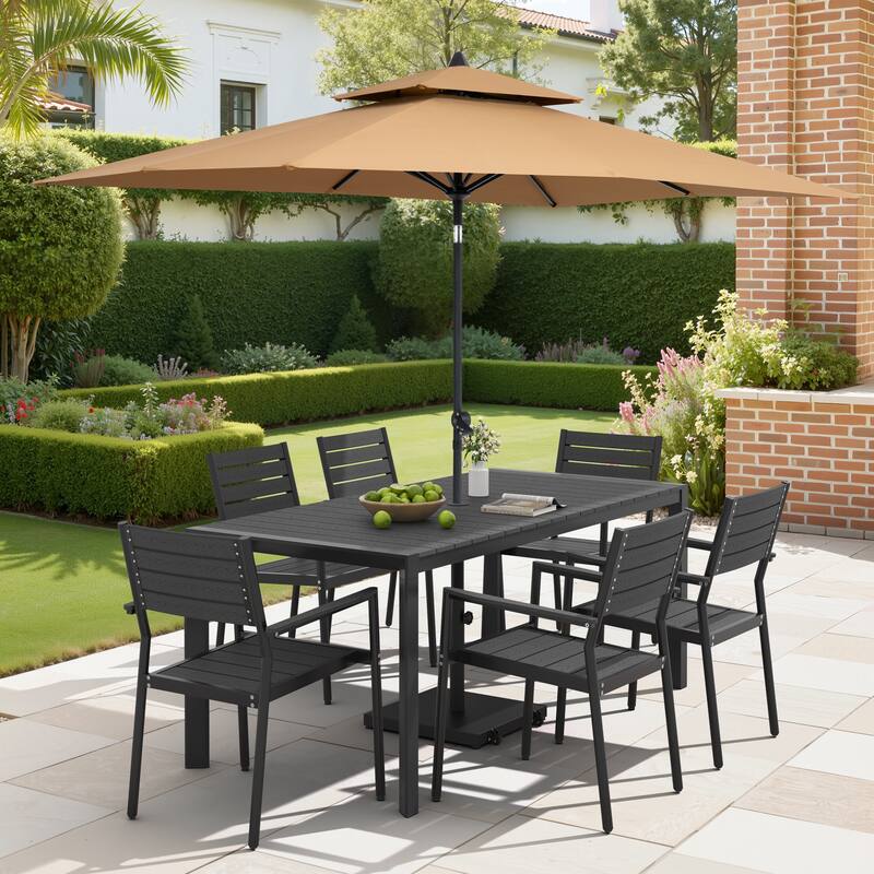 9/11-Piece Patio Dining Set Aluminum Dining Table and Chairs w/10 ft Market Umbrella and Base with Wheels
