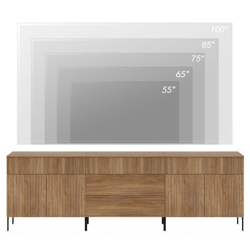 94.5" Modern Reeded Dresser TV Stand For Tvs Up To 100 Inch, Entertainment Center With Drawers