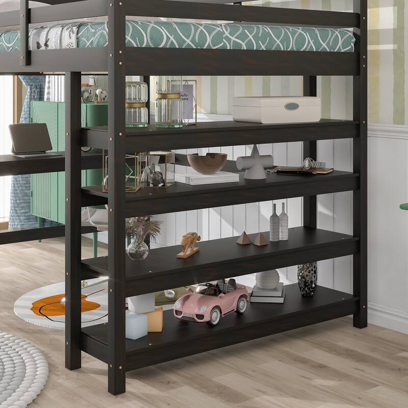 Loft Bed Full with Storage Desk Ladder and Shelves White
