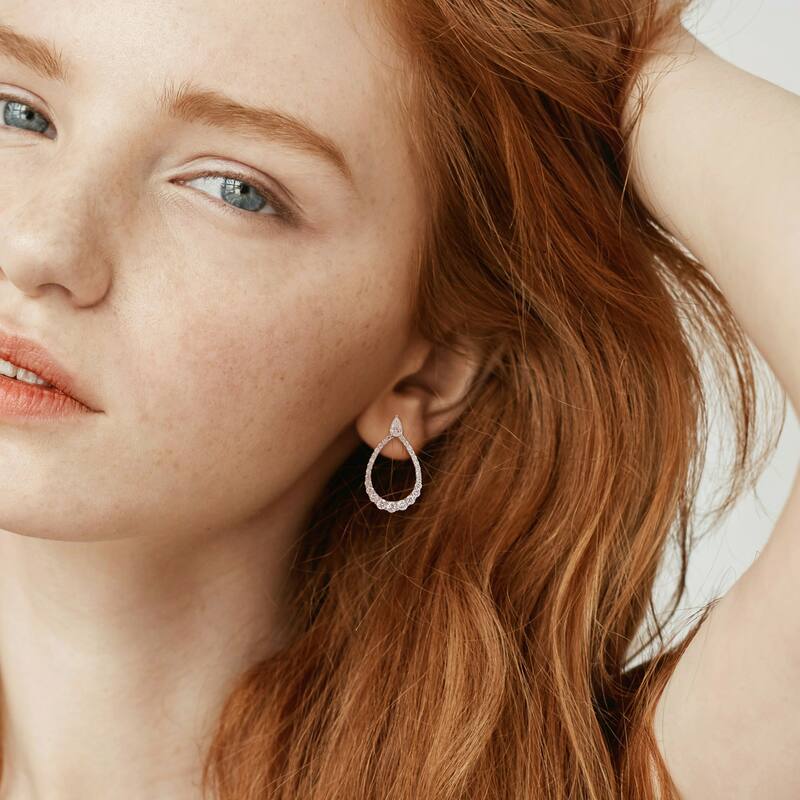 1 1/3ct TW Pear Cut Lab-Grown Diamond Open Teardrop Earrings in 14k White Gold