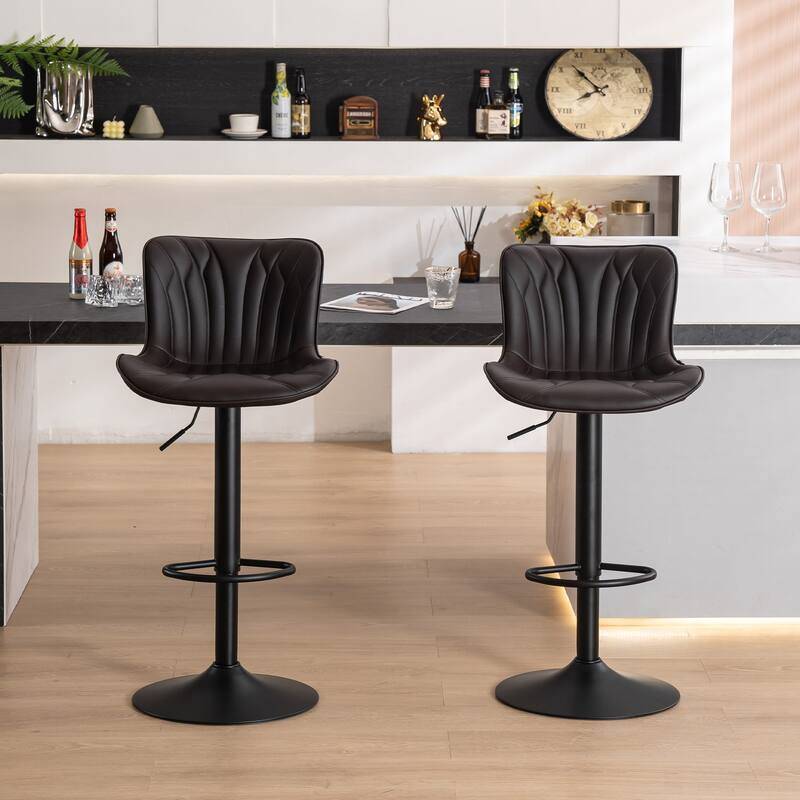 Modern Bar Stools Set of 2, Adjustable Swivel Barstools, Counter Height, PU Leather