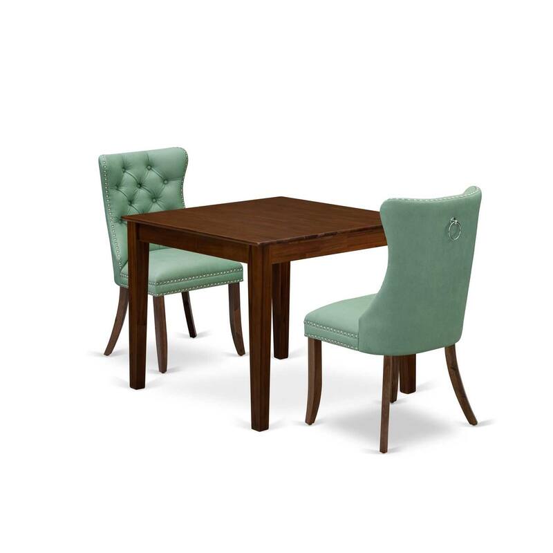 3-Piece Antique Walnut Finish Square Solid Wood Top Dining Table Set
