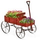 preview thumbnail 1 of 30, Gymax Garden Plant Planter Wooden Wagon Planter W/ Wheel Garden Yard - 24.5'' x 13.5'' x 24'' Red