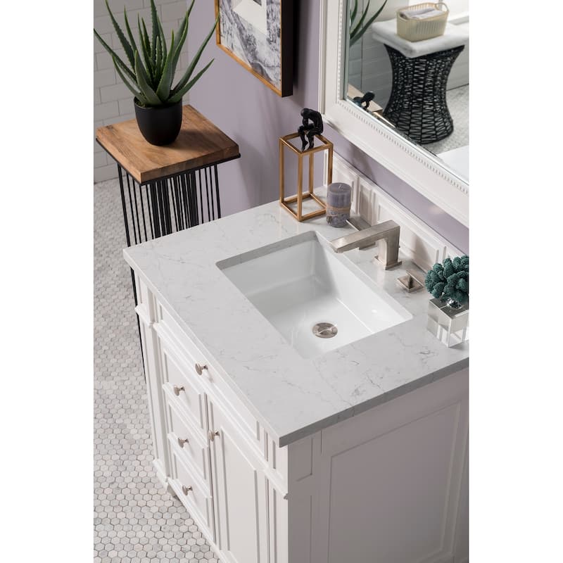 James Martin Vanities Bristol 30" Single Vanity, Bright White - Eternal Jasmine Pearl Quartz