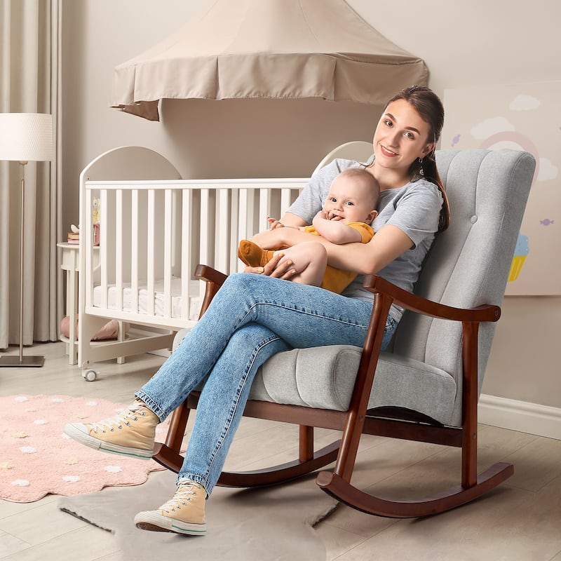 AVAWING Upholstered Rocking Chair Modern High Back Armchair Set of 2