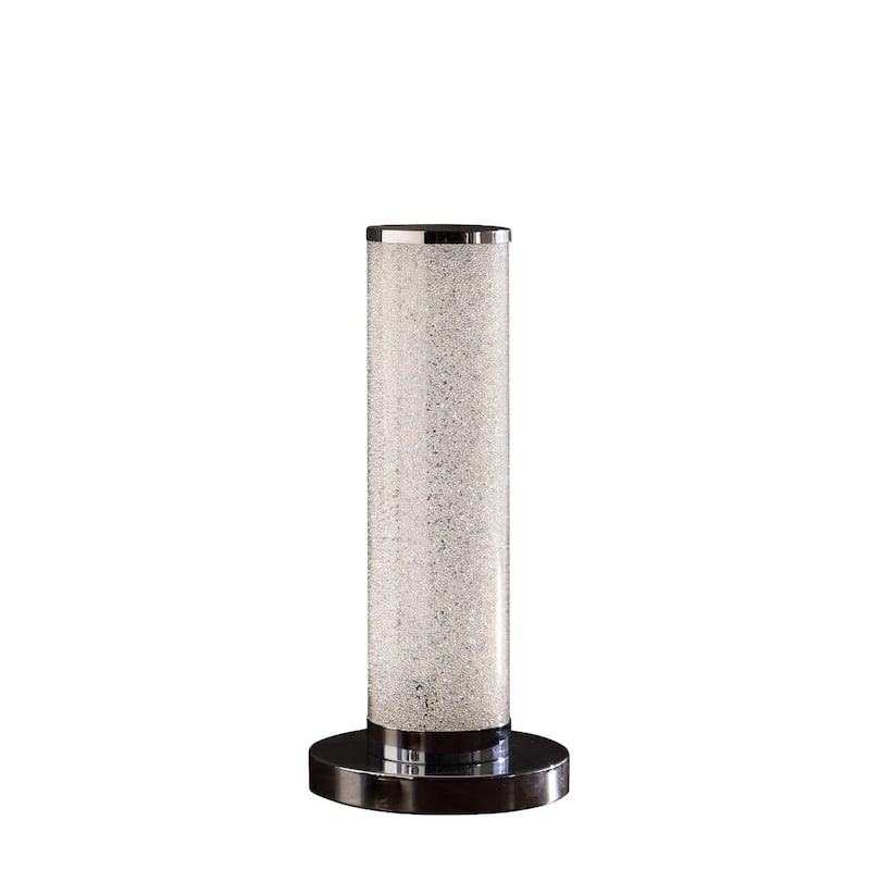 Black Metal LED Bedside Lamp with White Acrylic Drum Shade and Crystal Sand - 6” x 6” x 13” (D x W x H) - Black-White