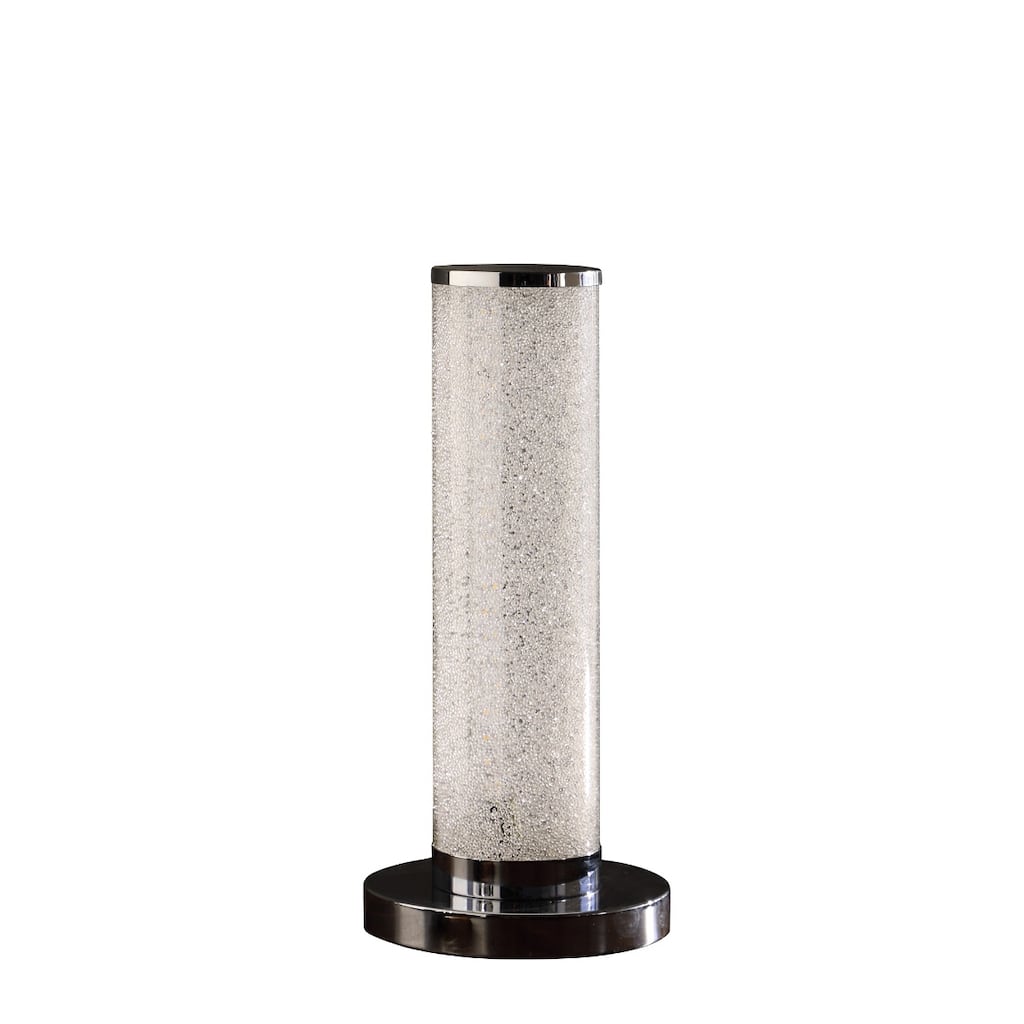 Black Metal LED Bedside Lamp with White Acrylic Drum Shade and Crystal Sand - 6” x 6” x 13” (D x W x H)