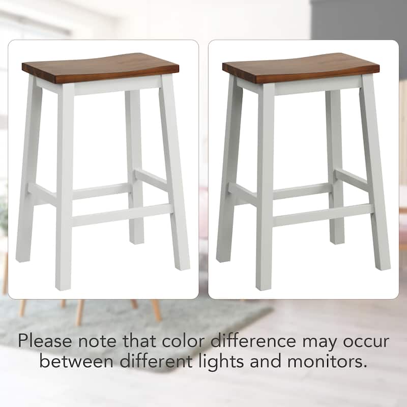 Gymax 24.5 Inch Set of 4 Saddle Stools Industrial Counter Height - Gray+Walnut