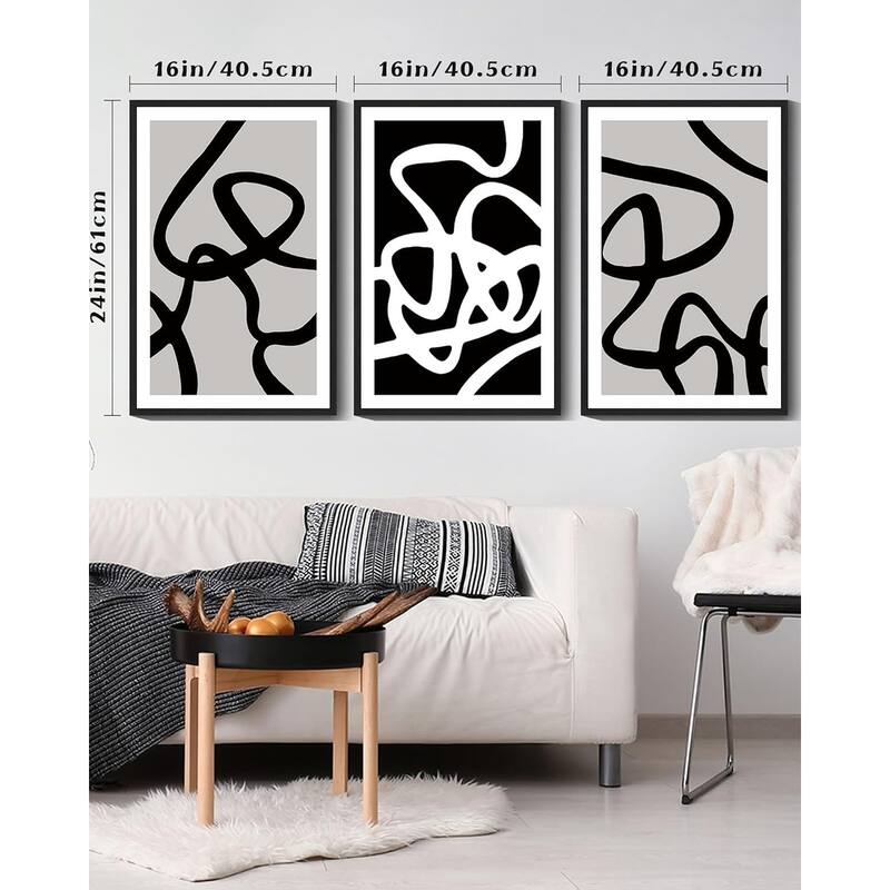Black and White Lines Abstract Wall Art Ink Wash Minimalist