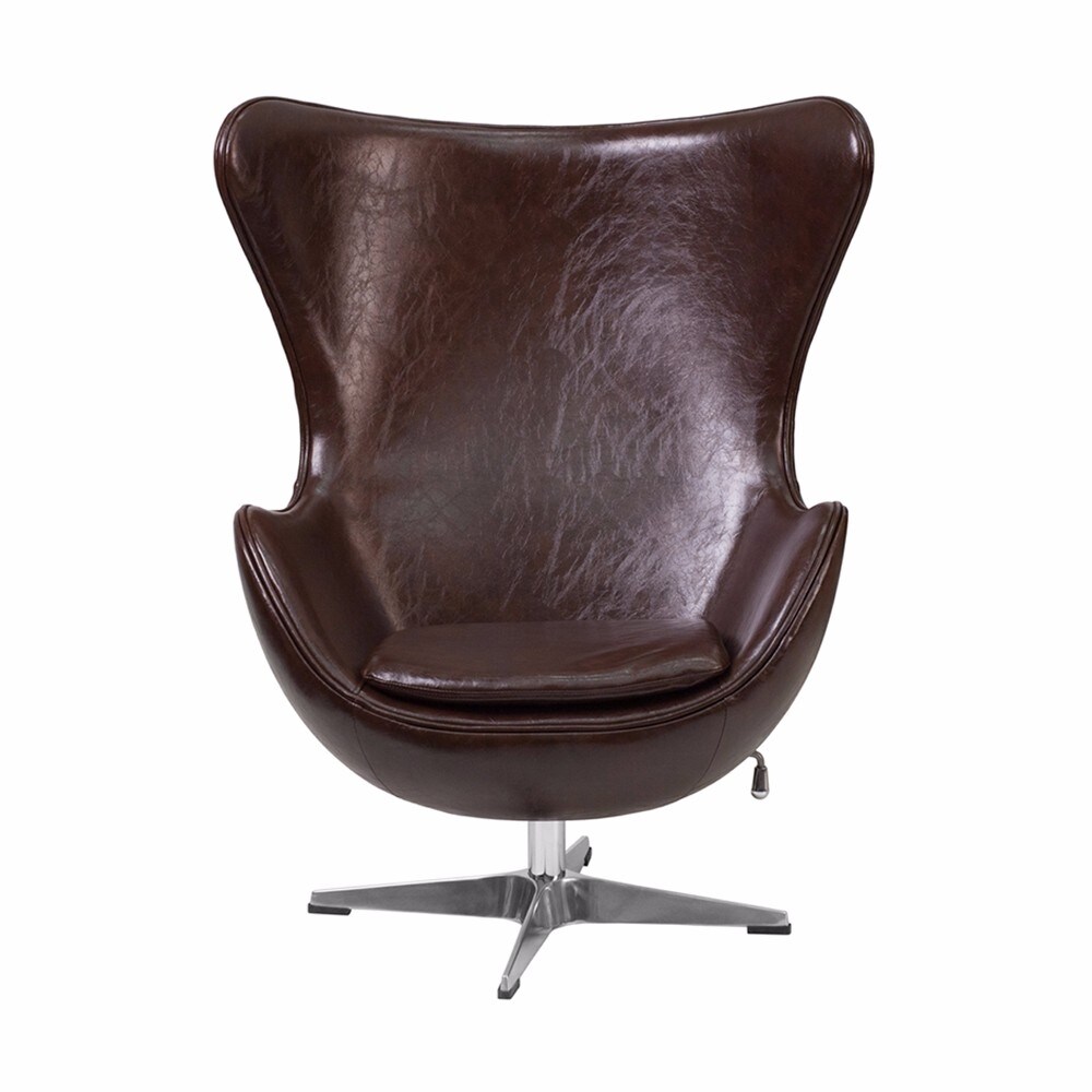 Shop Offex Brown Leather Egg Chair With Tilt Lock Mechanism Of Zb 11 Gg Not Available Overstock 17999038