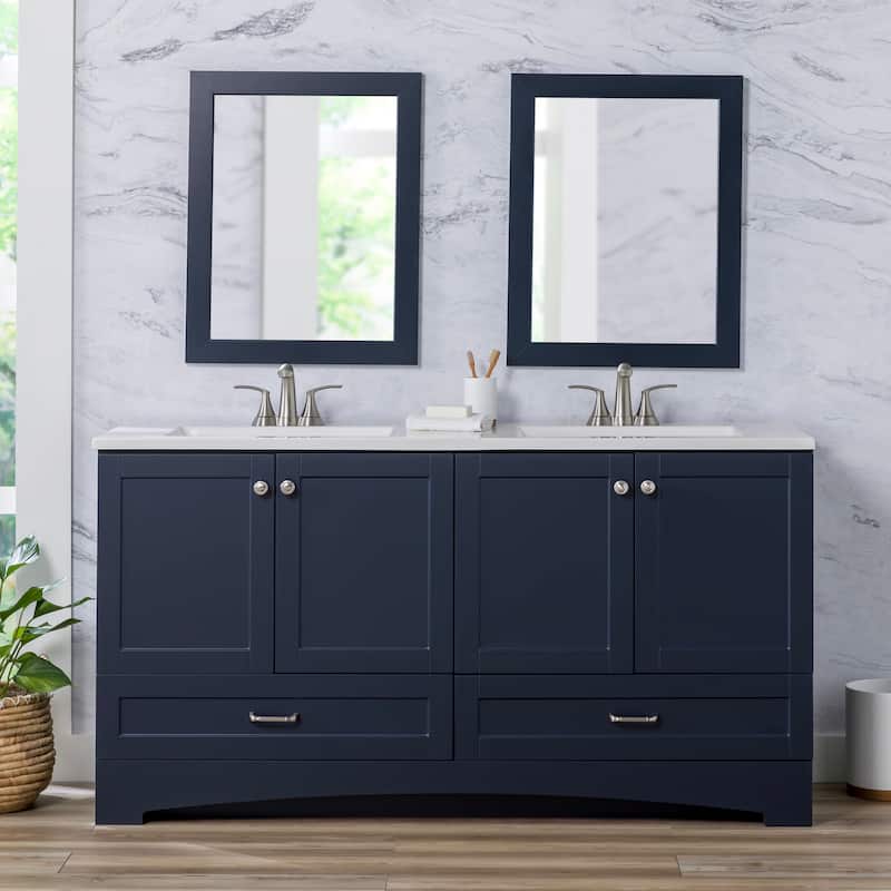 Spring Mill Cabinets Emlyn 60.5" Double Bathroom Vanity With Drawers and White Sink Top