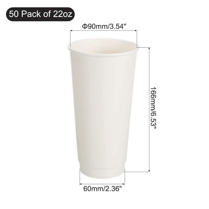 White Cup Paper Coffee Cups, 50 Pack Double-Layer Disposable Cups
