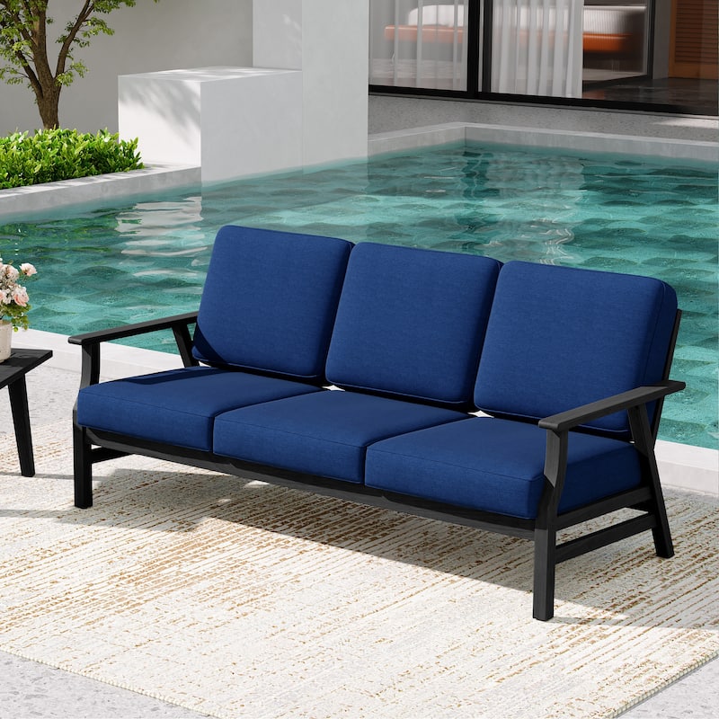 Teak Frame Outdoor Loveseat Daybed with Water-Resistant Cushions.