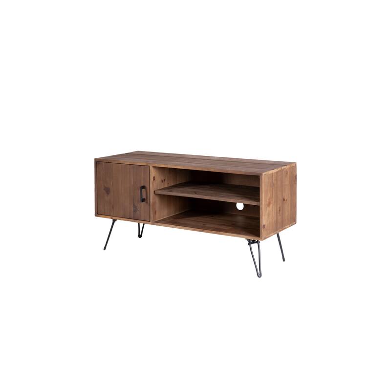 Modern Minimalist TV Stand, Retro Made From Recycled Wood TV Stand with 2 Open Shelves, for Living Room