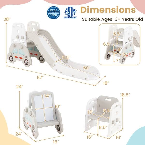 dimension image slide 1 of 2, Gymax 5 in 1 Convertible Toddler Slide Set w/ Stool Book Rack for Boys