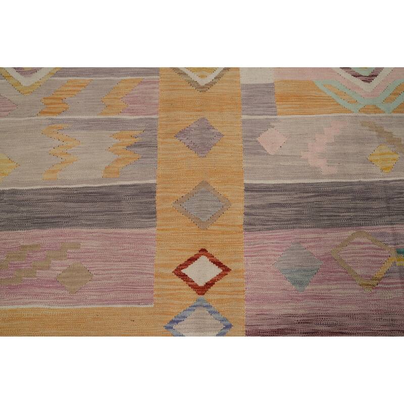 Hand Woven Oriental 100% Wool Carpet Southwestern Tribal Multi-Colored Kilim Area Rug - 9' 7'' X 7' 8''