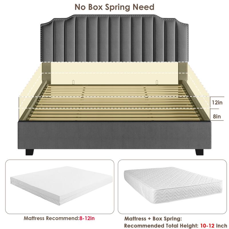 Queen Size Modern Velvet Upholstered Platform Bed with Storage Space
