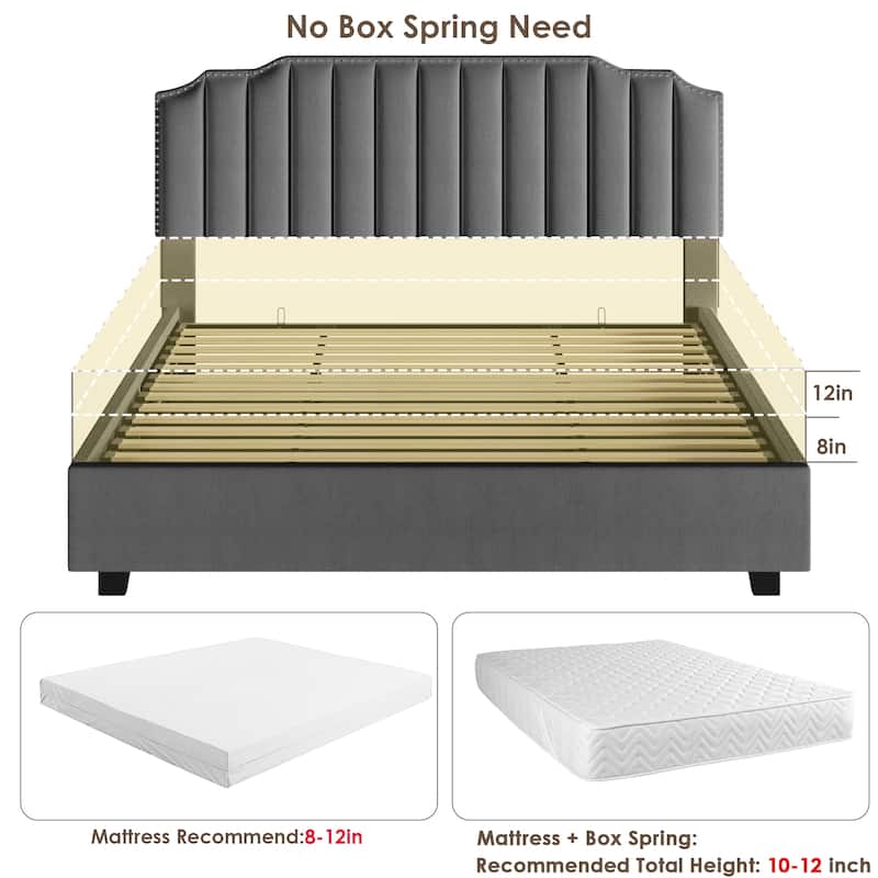 Queen Size Modern Velvet Upholstered Platform Bed with Storage