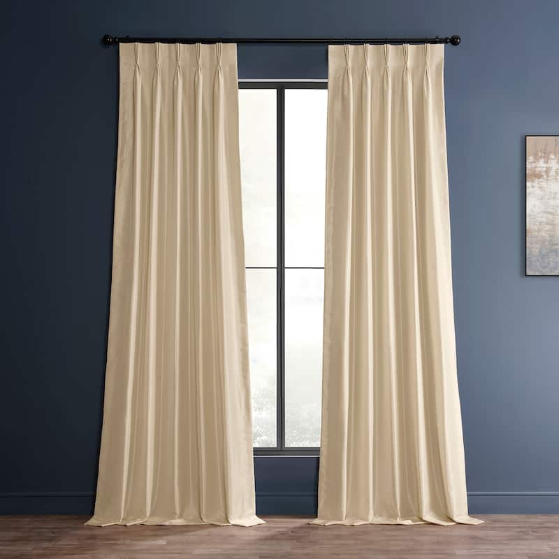 Exclusive Fabrics Solid Vintage Textured Faux Dupioni Silk Pleated Blackout Curtain (1 Panel) - 25 x 84 - Off White