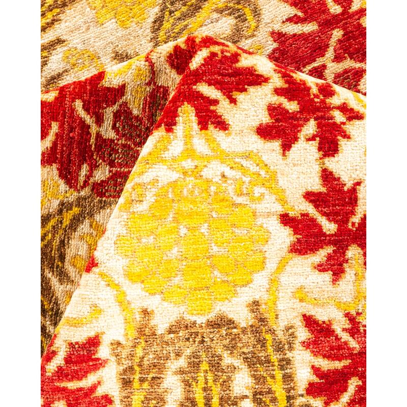 Overton Hand Knotted Wool Contemporary Floral Ivory Area Rug - 6' x 9'