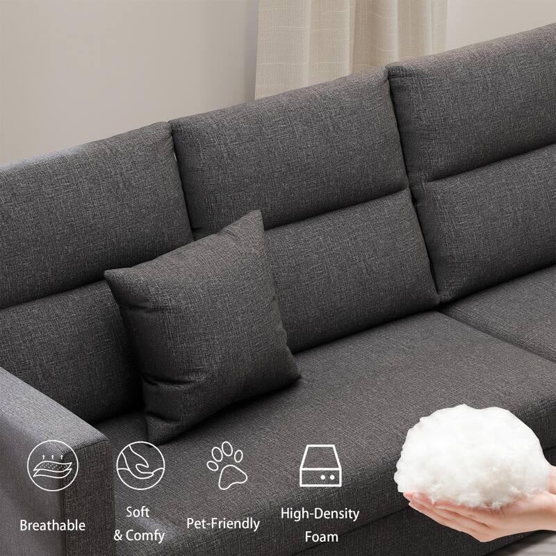 Linen Sectional Couches Modular Sofa with Ottoman for Living Room - Grey