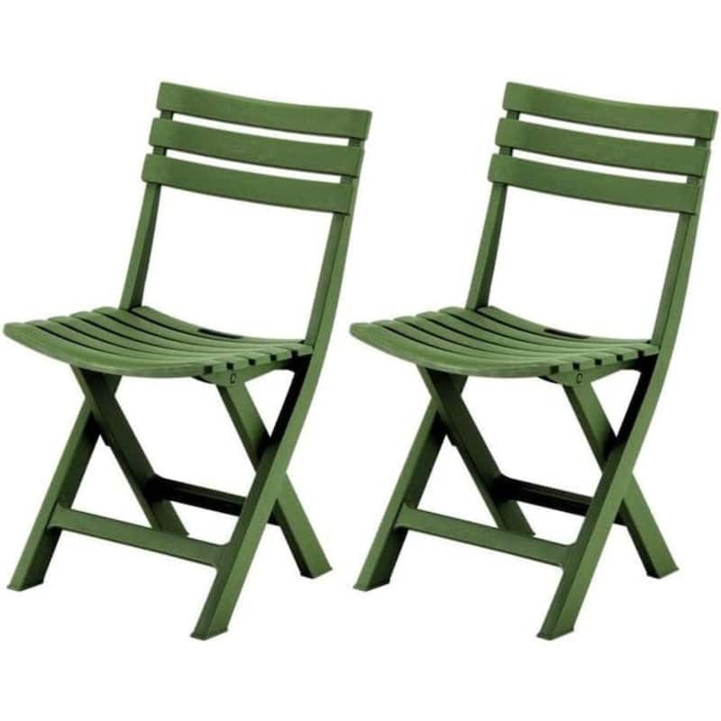Outdoor Folding Chair Set of 2 Space-Saving UV Resistant Patio Seating - Green