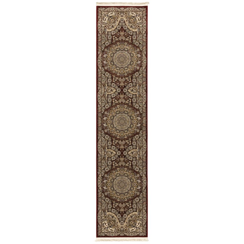 Style Haven Manchester Traditional Medallion Fringed Area Rug - 2'3" x 10' Runner - Red/Gold - Rectangle